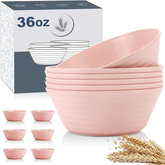 Wrova Wheat Straw Bowl Sets,6 PCS Unbreakable Cereal Bowl 36 OZ,Microwave and Dishwasher Safe Bowls,Kitchen Bowls BPA Free for Serving Soup,Oatmeal and Salad （Sakura）