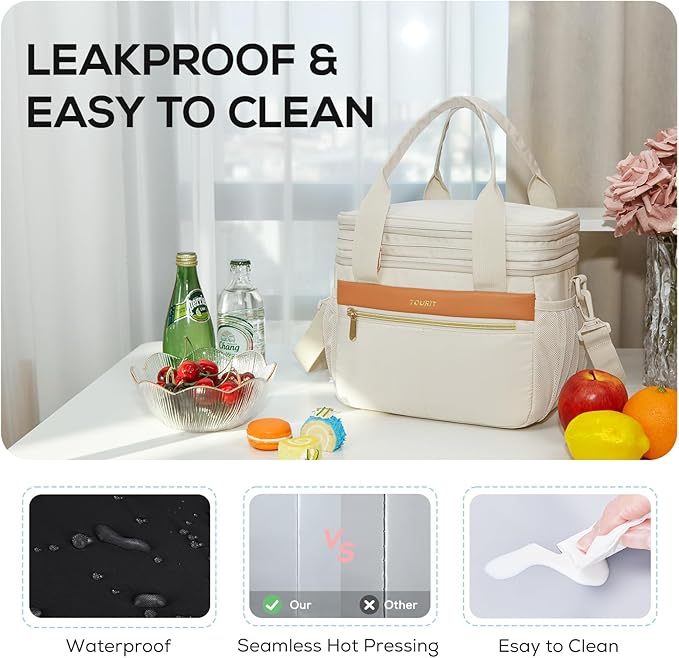 TOURIT Insulated Lunch Box Bag, Double Deck Leakproof Cooler Tote for Work Office Picnic, Expandable Lunch Container, Picnic
