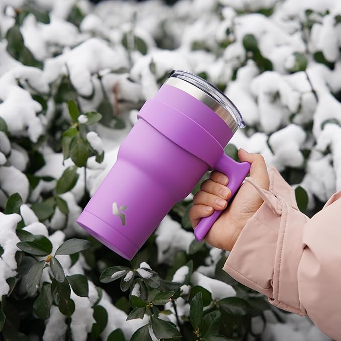 30 oz Tumbler with Handle and 2 Straw 2 Lid, Insulated Water Bottle Stainless Steel Vacuum Cup Reusable Travel Mug,Lavender