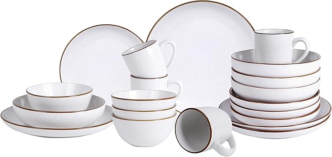 Eur-Nordic Shape Raising Rim 20pc Dinnerware Set, Matte White with Speckle Effect