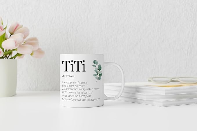 QASHWEY Titi Gifts Coffee Mug, Titi Aunt Auntie Gifts from Nephew Niece, AuntMug, Mothers Day Christmas Mug Tea Cup Gifts for Titi Aunt Auntie, TitiDefinition Coffee Cups Ceramic 11oz