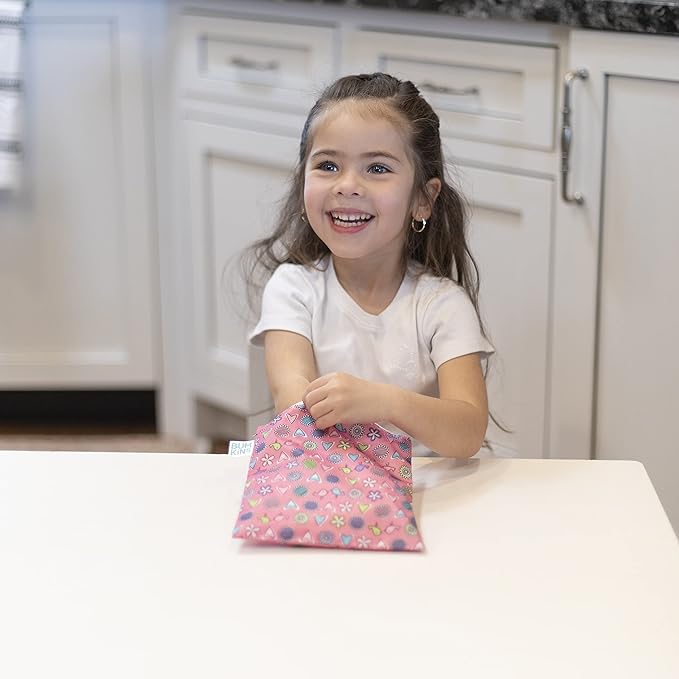 Bumkins Reusable Sandwich and Snack Bags, for Kids School Lunch and for Adults Portion, Washable Fabric, Waterproof Cloth Zip Bag, Travel Pouch, Food-Safe Storage, Large, Love Birds Pink