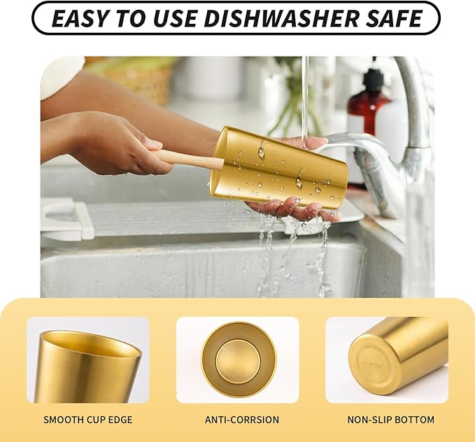 6 Pack 18.6 oz Stainless Steel Insulated Cup, Double Wall Vacuum Metal Cup, Reusable Camping Cups Unbreakable Indoor Outdoor for Party, Home, Office, BBQ, Gold