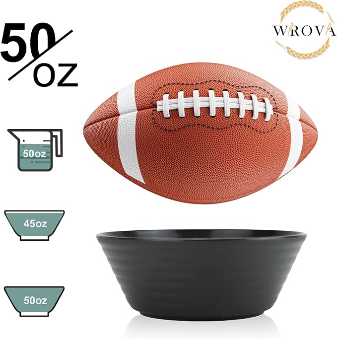 Wrova Wheat Straw Bowl Sets,6 PCS Unbreakable Big Cereal Bowl 50 OZ,Microwave and Dishwasher Safe Bowls,Alternative Plasic Bowl Reusable for Serving Soup,Oatmeal and Salad (Black)
