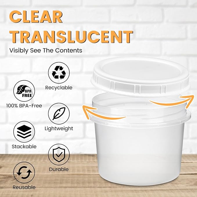 TUZAZO 20 Oz Food Storage Containers with Screw Lids, 12-Count Reusable Small Plastic Soup Containers for Portion and Meal Prep | Microwave-, Freezer-, Dishwasher-Safe | BPA Free