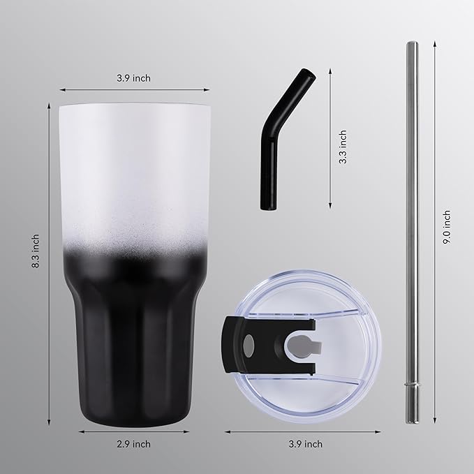 VEGOND 30 oz Insulated Stainless Steel Tumblers with lid and straw Bulk Pack Coffee Mug with Non-Slip Silicone Base, Sweat Proof Powder Coated Cup for Hot Cold Drinks, Black and White 4Pack