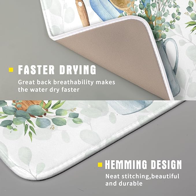 Sage Green Dish Drying Mat for Kitchen Counter, Cooking Supplies Reversible Dish Drainer Rack Pad Fast Dry Kitchen Accessories 16x18 Inch