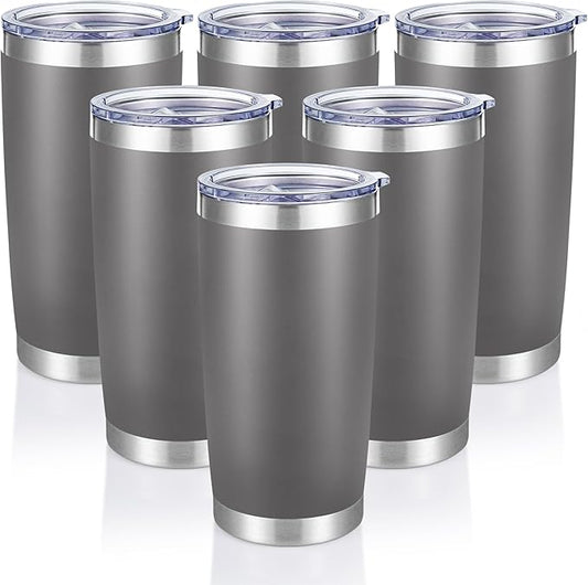 20 oz Tumblers Bulk Stainless Steel Tumbler with Lid Double Wall Vacuum Insulated Coffee Mug 20oz Powder Coated Cup for Hot and Cold Drinks, Gray, 6 pack