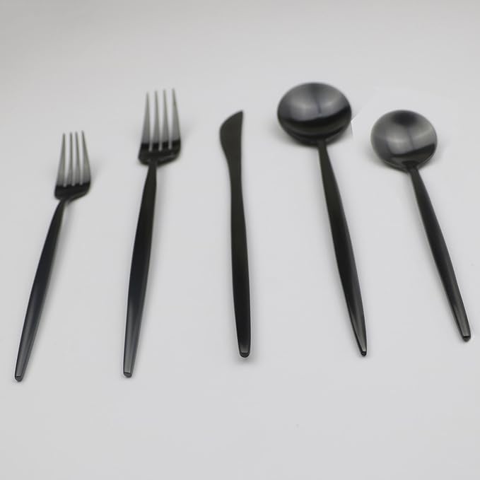 5-Pieces Luxury Black 18/10 Stainless Steel Flatware Set, Matte Finish, Service for 1