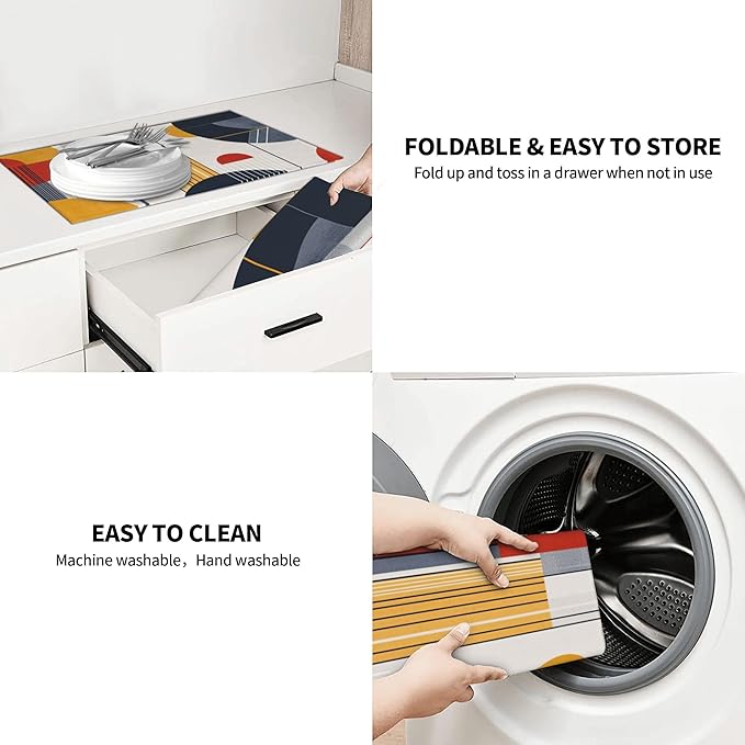 Boho Geometry Dish Drying Mat for Kitchen Counter Microfiber Super Absorbent Non-Slip Dish Drying Pad for Countertops Dishes Utensils Stylish Quick-Dry Machine Washable 18x24 Inch