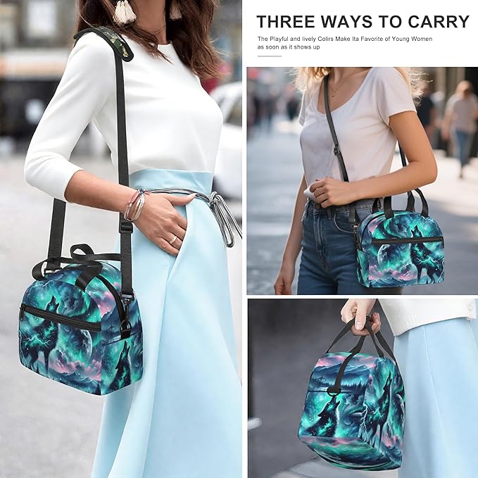 Wolf Moon Reusable Insulated Lunch Box Waterproof Lunch Bag with Detachable and Adjustable Shoulder Strap for Office Picnic or Travel