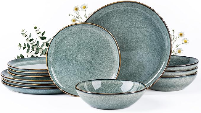 AmorArc Ceramic Dinnerware Sets,Handmade Reactive Glaze Stoneware Plates and Bowls Sets,Highly Scratch Resistant | Dishwasher & Microwave Safe Dishes Set,Service for 8 (24pc)
