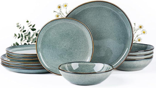 AmorArc Ceramic Dinnerware Sets,Handmade Reactive Glaze Stoneware Plates and Bowls Sets,Highly Scratch Resistant | Dishwasher & Microwave Safe Dishes Set,Service for 8 (24pc)