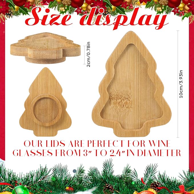 Roshtia 6 Pcs Wine Glass Charcuterie Topper, Christmas Wine Glass Charcuterie Topper, Funny Wood Appetizer Plates, Mini Santa Serving Trays for Outdoor Party Housewarming Gifts (Xmas Tree)