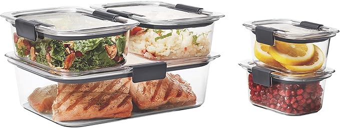 Rubbermaid Brilliance Food Storage Containers, Set of 5 (10 Pieces), BPA-Free, Leak-Proof, Clear