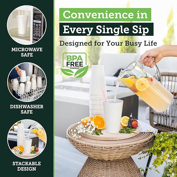 Grow Forward Premium Wheat Straw Cups - 20 oz Unbreakable BPA Free Hard Plastic Cups - Reusable Lightweight Plastic Drinking Glasses for Kitchen, Outdoor, Water, Camping, RV - Sahara