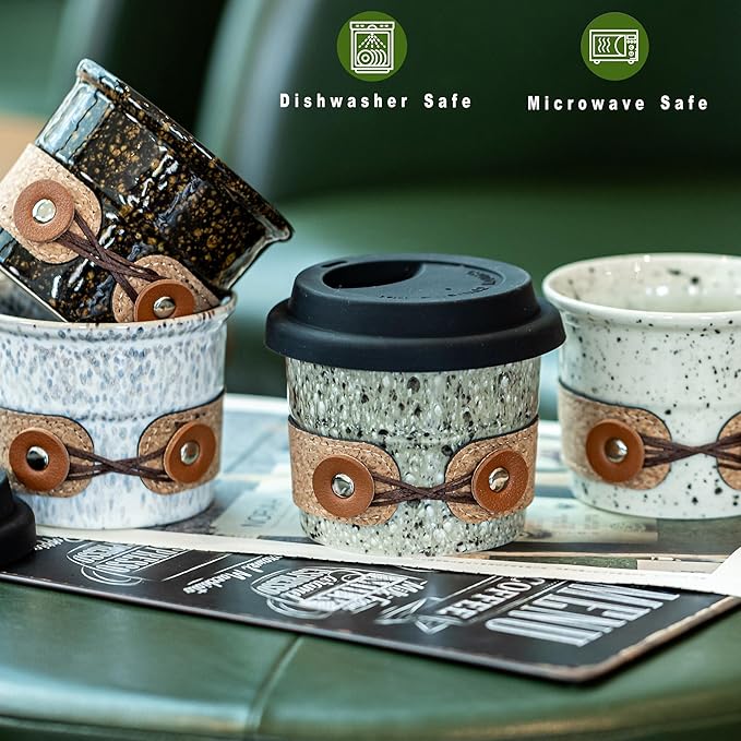 Travel Coffee Mug, No Spill Coffee Cups with Lids, Reusable Camping Mugs, To Go Coffee Mug, Ceramic Tumbler for Men & Women, Microwave & Dishwasher Safe, 6.5oz