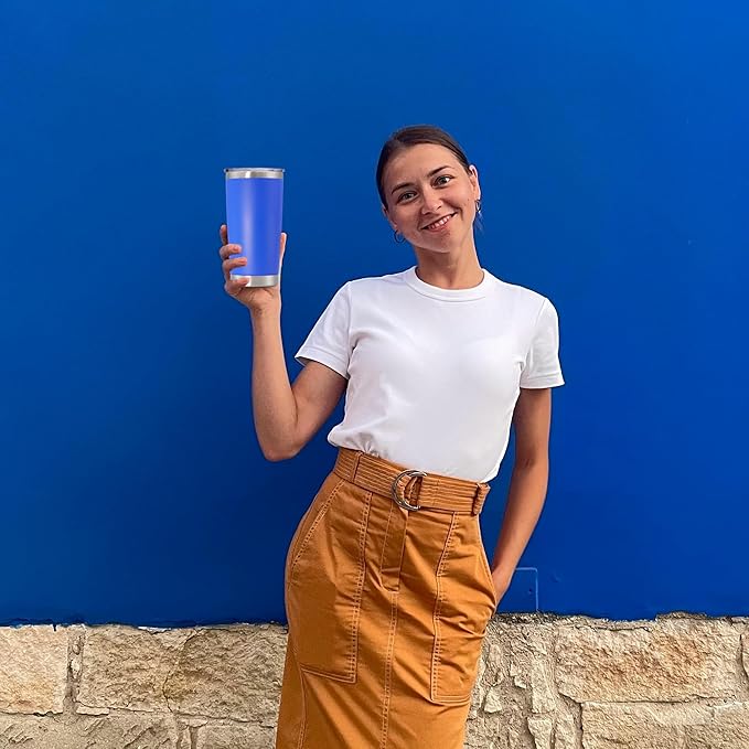 20 oz Tumbler with lid Double Wall Vacuum Insulated Tumblers Stainless Steel Coffee Mug Travel Coffee Tumbler Powder Coated Tumbler Cup Keep Hot&Cold - (Dark Blue 6 Pack)