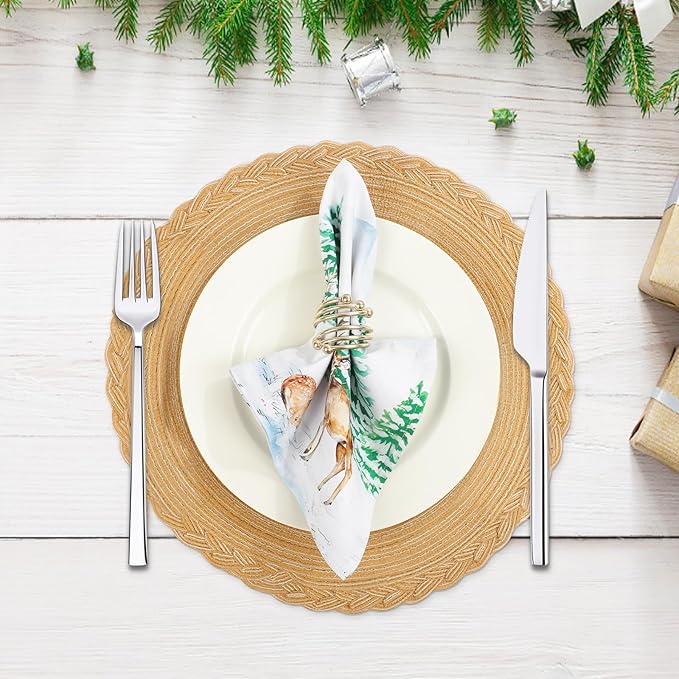 Winter Pine Tree Napkins, 18×18 Inch Woodland Deer Dinner Cloth Napkins Set of 4, Washable Cotton Soft Absorbent Square Napkins for Dining Kitchen Party Wedding Decoration