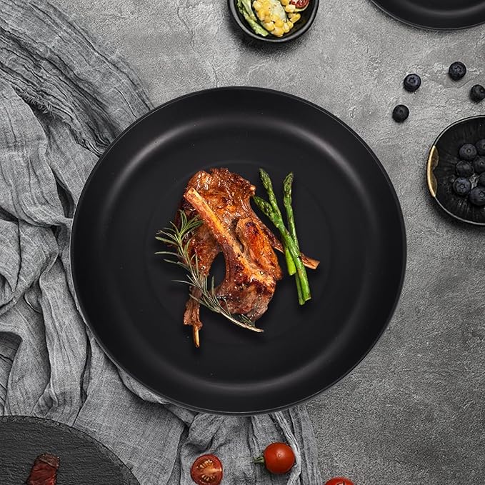 Plates and Bowls Sets, 18 piece Lightweight Unbreakable Dinnerware Set for 6，Camping Plates for Picnic ，Dish Sets with 23cm Plates, 15cm Bowls, Cups for Kitchen （Black）