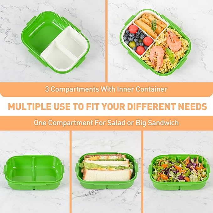 Bento Boxes with Removable Compartments for Adults & Kids,1000ml Lunch Box with Spoon & Water Cup,BPA-Free,Microwave & Dishwasher Safe(Green)