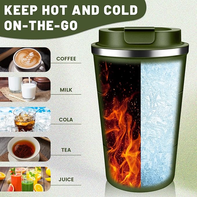 Insulated Coffee Tumblers with Flip Lid 12oz / 17oz, Stainless Steel Travel Coffee Mug Leak Proof, Vacuum Insulated Coffee Mug Reusable Cup, Keeps Cold and Hot for Coffee Tea