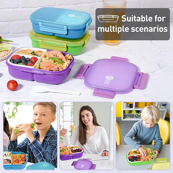 Bento Boxes with Removable Compartments for Adults & Kids,1000ml Lunch Box with Spoon & Water Cup,BPA-Free,Microwave & Dishwasher Safe(Purple)