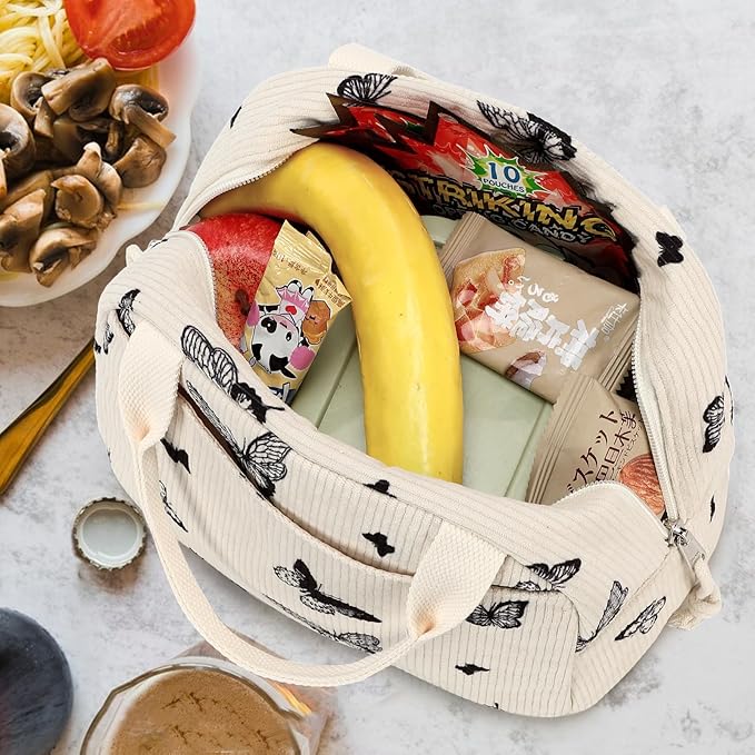 Bluboon Lunch Bag for Women Men Cute Corduroy Lunch Tote Bags Reusable Insulated Lunch Box Large Capacity Reusable Insulated Cooler for Work Picnic or Travel