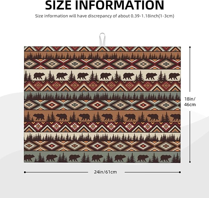 Bear Mountain Microfiber Dish Drying Mat for Kitchen Counter Vintage Rustic Dishes Pad Dish Drainer Rack Mats 18"x24" Absorbent Washable Reusable