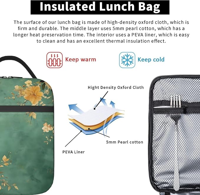 Sage Green Insulated Lunch Box for Women Men Sage Green Lunch Bag for Travel,or Fishing Polyester