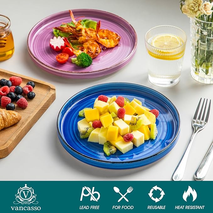 vancasso Bonita 8.5 inch Salad Plates, Ceramic Small Dinner Plates Set, Dessert Plates Set of 6, Microwave,Oven and Dishwasher Safe, Multicolor