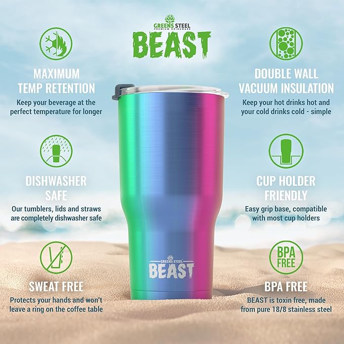 Beast 30 oz Tumbler Stainless Steel Vacuum Insulated Coffee Ice Cup Double Wall Travel Flask (Rainbow)