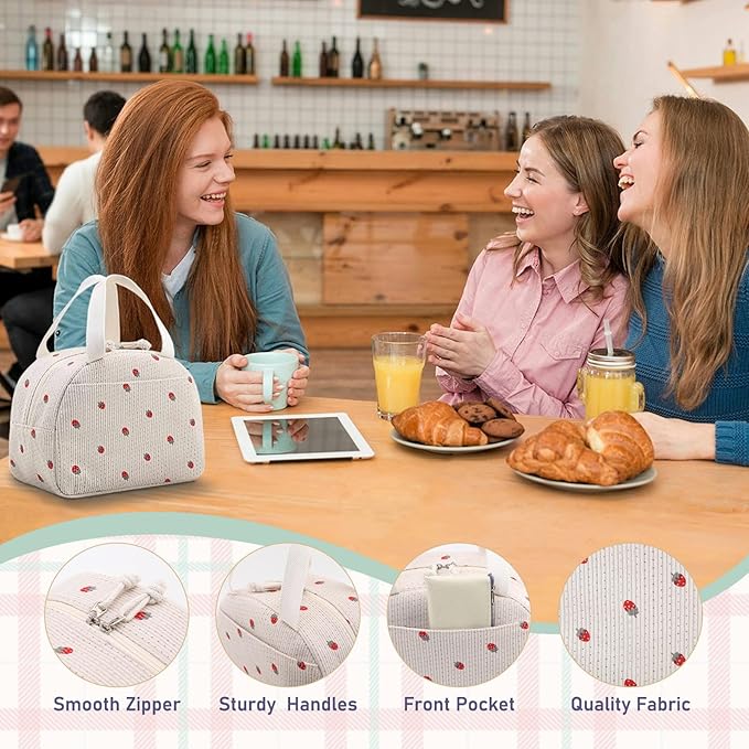 Strawberry Lunch Bag for Women,Insulated Lunch Tote Bag Cute Lunch Box Large Capacity Reusable Cooler for Work,Travel,Beach or Picnic