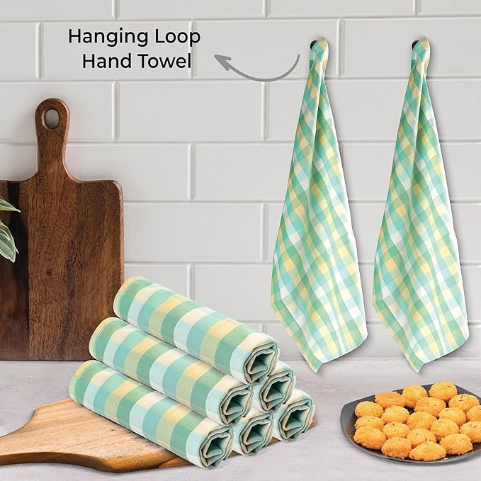 Urban Villa Kitchen Towels Set of 6 Green Sand Buffalo Checks Kitchen Towels 20X30 Inches 100% Cotton Highly Absorbent Kitchen Towels Premium Quality Ultra Soft Mitered Corners KitchenTowels