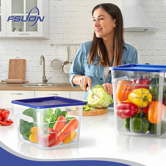 4 Pack Clear Food Storage Containers with Lids and Handles Polycarbonate Square Commercial Food Containers, NSF (12Qt)