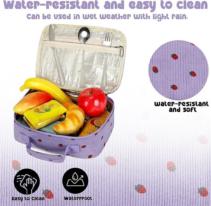 Bluboon Kids Girls Lunch Bag Insulated Lunch Box for school Corduroy Lunch Cooler Organizer School Kids Lunch Tote