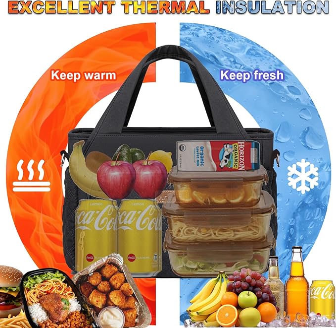 Artelaris Insulated Lunch Bag for Women,Leak-Proof Cooler Lunch Box, Cooling Tote for Adult,with 7 Pockets,Adjustable Strap(15 Liters)