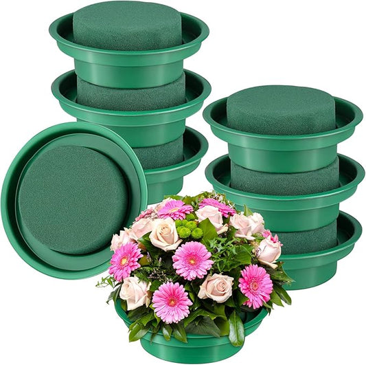 8 Packs Green Floral Foam Rounds in Bowls DIY Flower Arrangement Kit for Fresh and Artificial Flowers, 4.7 Inch Diameter, Simple Style, Flower Foam, ARTIFICIAL PLANT