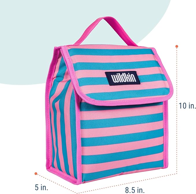 Wildkin Kids Insulated Lunch Bag – Reusable, Ideal for Hot/Cold Snacks, School & Travel - Pink Stripes