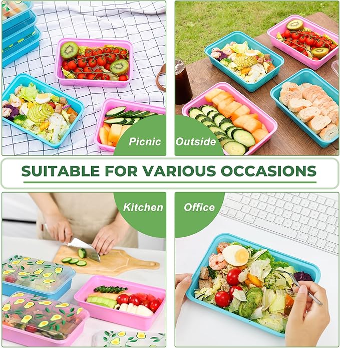 10 Pack 42 oz Meal Prep Containers, Reusable Plastic Food Prep Storage Containers with Printed Lids, Stackable, Leakproof, Microwave & Freezer & Dishwasher Safe,To Go Take Out Box, Avocado