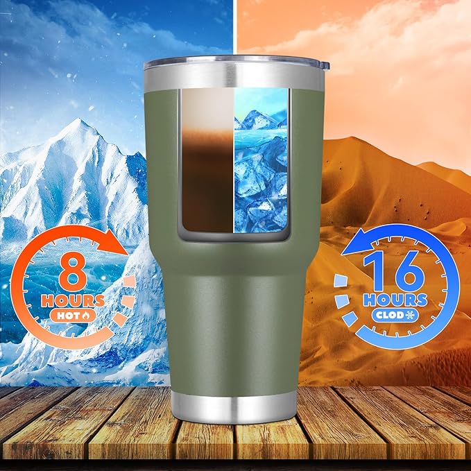DOMICARE 30 oz Tumbler with Lid and Straw, Stainless Steel Tumblers Bulk, Insulated Vacuum Double Wall Travel Coffee Mug, Durable Powder Coated Tumbler Cups (Army Green, 4)