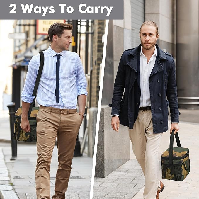 Tirrinia Insulated Lunch Bag for Women Men, Leakproof Lunch Box Containers for Adult, Work, School, Soft Lunchbox for Kids,Boys, Adult Cooler Bag for Picnic Hiking Beach,Camo