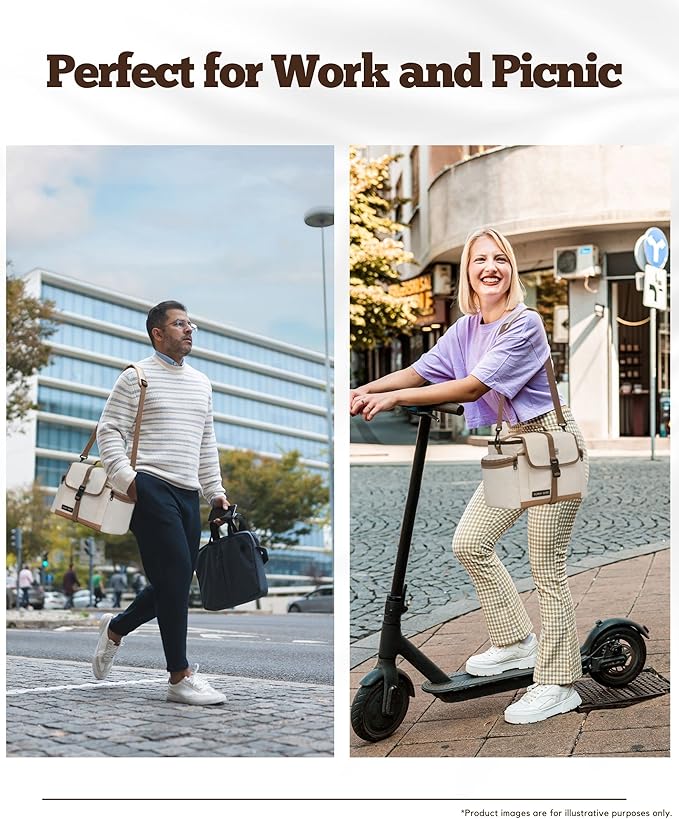 SUNNY BIRD Large Lunch Bag, Thermally Insulated Soft Cooler with Shoulder Strap for Women, Men (Classic Ivory)