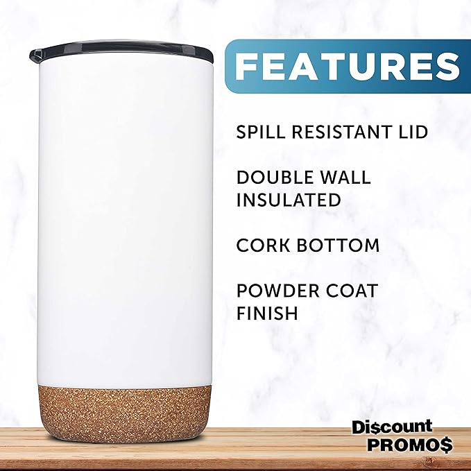DISCOUNT PROMOS Travel Tumblers with Cork Bottom 16 oz. Set of 10, Bulk Pack - Double Wall Insulated, Matte Finish, Perfect for Iced Coffee, Soda, Other Beverages - White