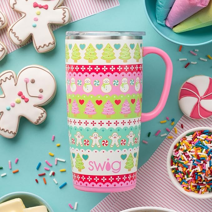 Swig Life 22oz Travel Mug, Insulated Tumbler with Handle and Lid, Cup Holder Friendly, Dishwasher Safe, Stainless Steel, Travel Coffee Cup, Insulated Mug with Lid (Cookie Jar)