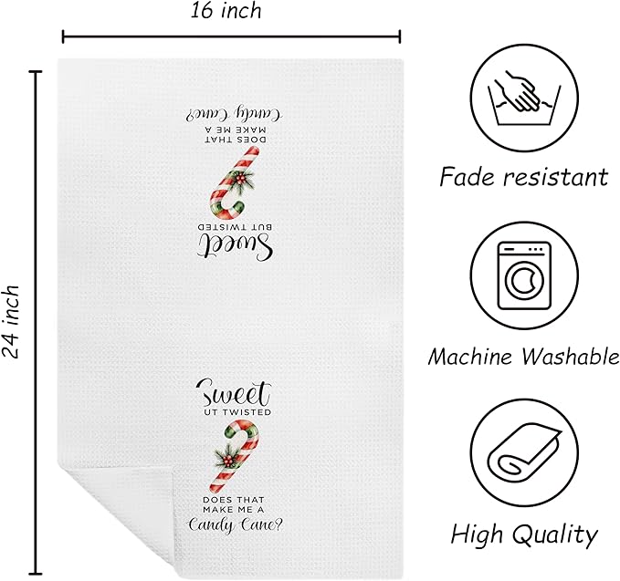 Christmas Candy Cane Kitchen Towels, Winter Christmas Dish Tea Towels for Kitchen, Cute Xmas Candy Cane Holiday Decorative Hand Towel for Bathroom, 16x24 Inch