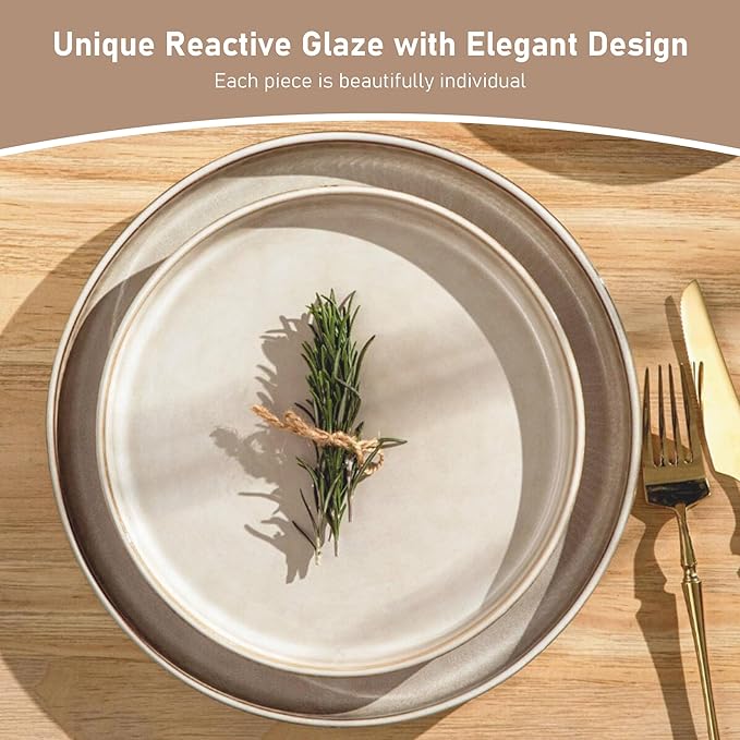 GBHOME Stoneware Dinnerware Sets for 4,Round Reactive Glaze Ceramic Plates and Bowls Set,Highly Scratch Resistant | Dishwasher & Microwave Safe Dishes Set,Service for 4(12Pcs)