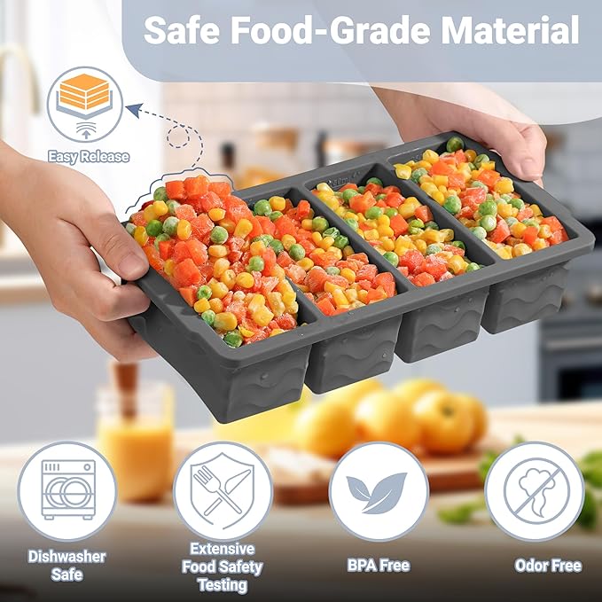 Silicone Freezer Molds for Soup with Lid, 1-Cup & 2-Cup Large Ice Cube Trays Food Storage Containers for Meal Prep, Freeze 250mL/125mL Portions – 2 Pack