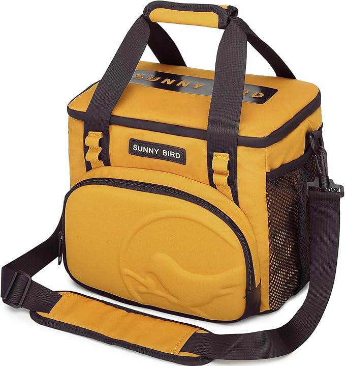 SUNNY BIRD 12L Large Insulated Lunch Bag, Leakproof and Foldable Lunch Cooler Box for Women Adult and Men, Fits 18 Cans (Ochre 01)