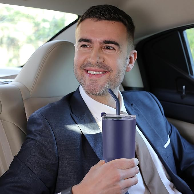 VEGOND 30 oz Insulated Stainless Steel Tumblers with lid and straw Bulk Pack Double Wall Vacuum Coffee Mug with Non-Slip Silicone Base, Sweat Proof Powder Coated Cup for Hot Cold Drinks, Navy 8Pack